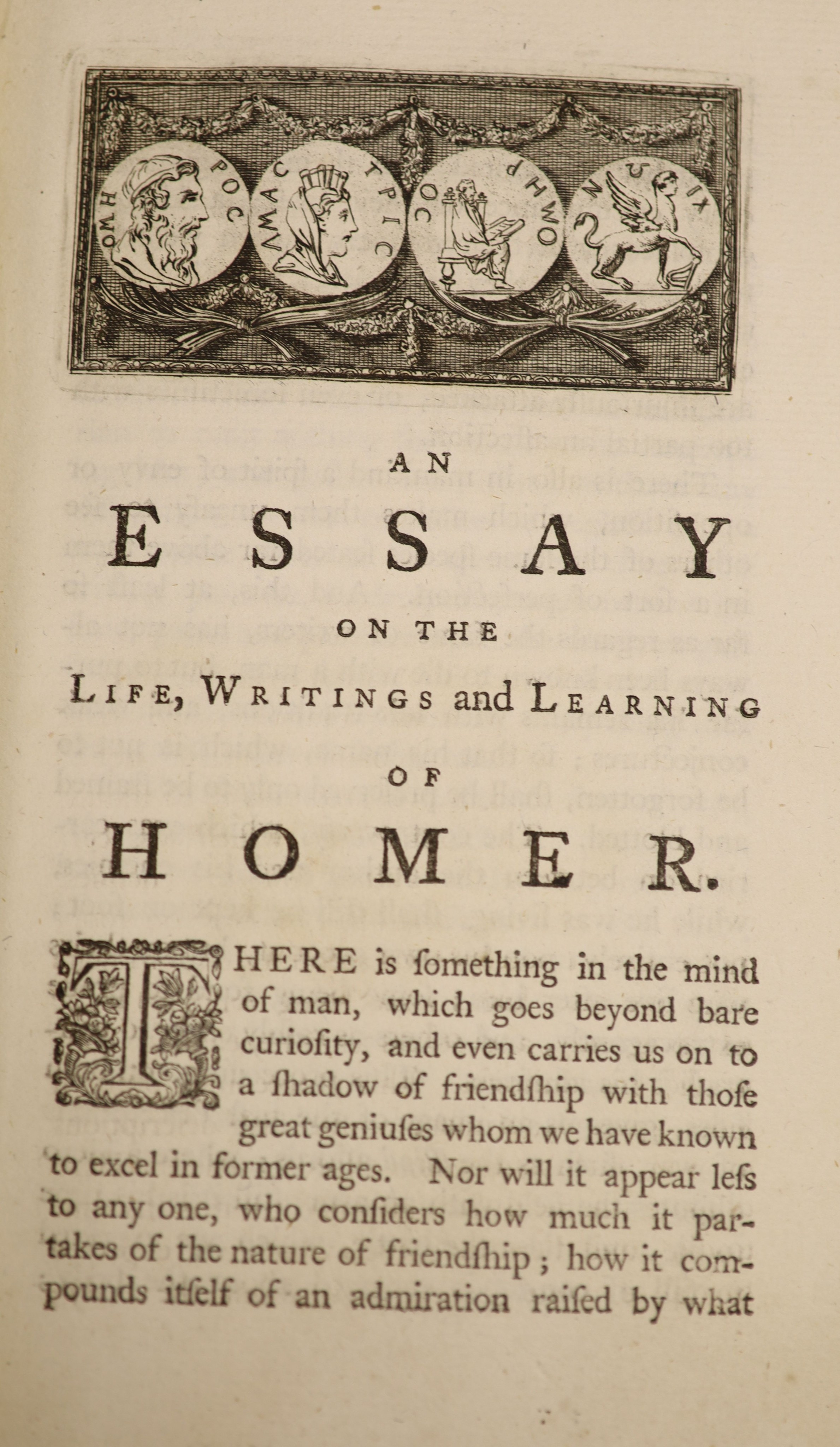 Pope, Alexander - The Iliad of Homer, 6 vols, frontis, folded plate, vignette illus. (within plate marks); contemp. gilt decorated calf, panelled spines with: Wakefield, Gilbert - Observations on Pope, half title and adv